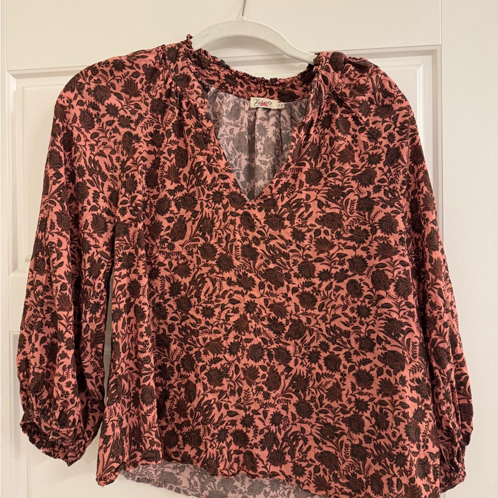 Floral V-Neck Blouse - Pink and Black